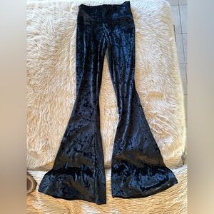Crushed Velvet Flare Pants in Black